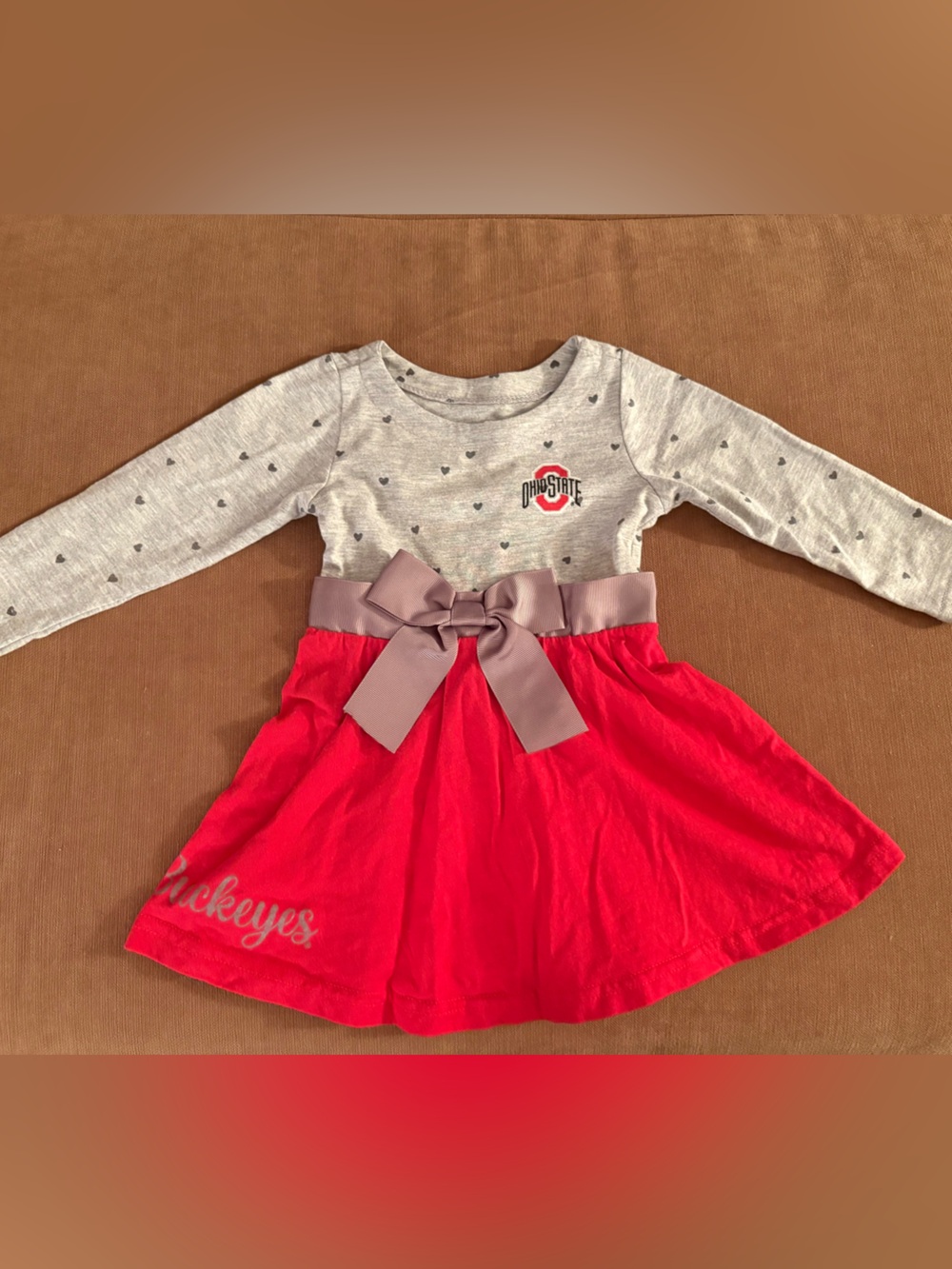 Infant Ohio State football Red & Gray Bow Skater Dress